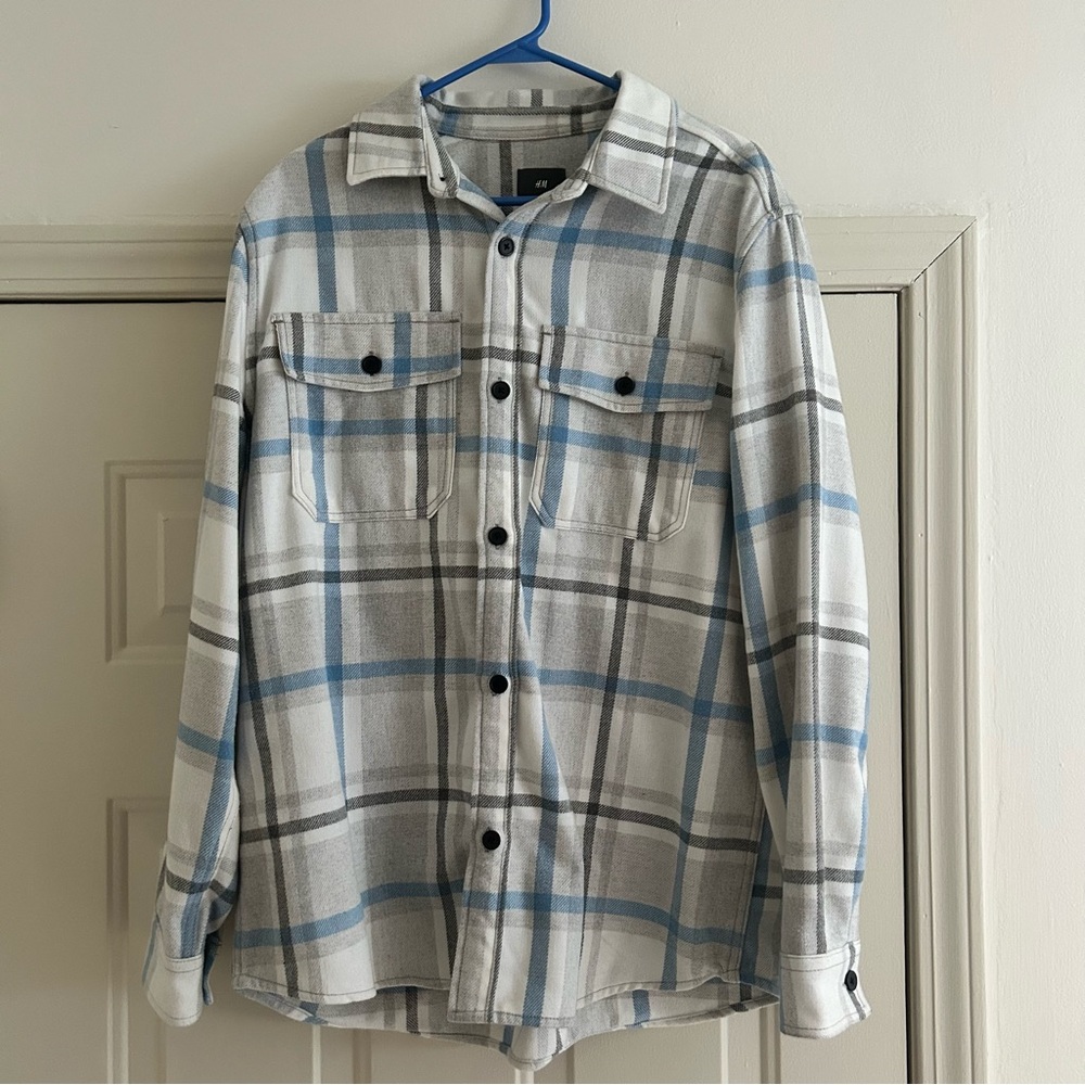 Light Blue Plaid Heavyweight Flannel